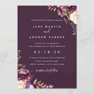Convite de Casamento Floral Roxo