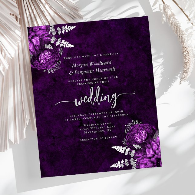 Convite de Casamento Floral Roxo Ameixa Orçamento (Criador carregado)