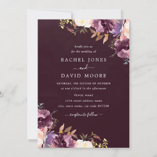 Convite de Casamento Floral Roxo Aquarela Bloom