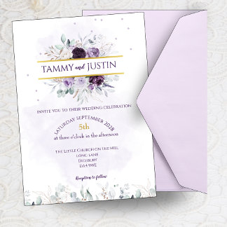 Convite De Casamento Floral Roxo, Branco E Lilac