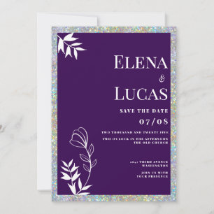 Convite de casamento floral roxo branco esboço bri