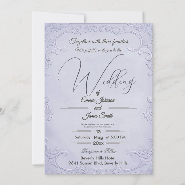 Convite de Casamento Floral Roxo Clássico Emborrac (Frente)