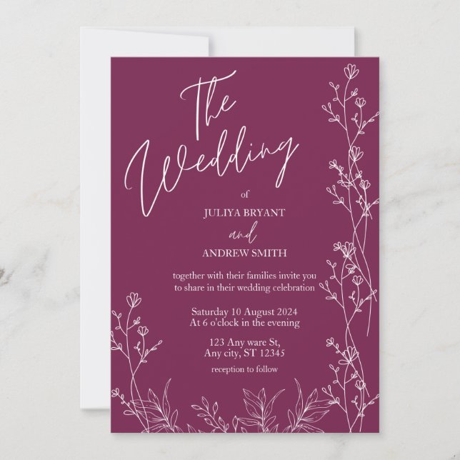 Convite de casamento floral Roxo de Amor-perfeito (Frente)
