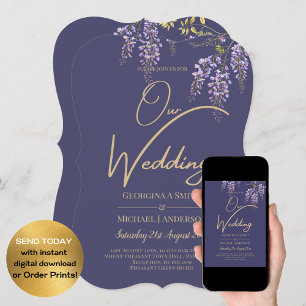Convite de Casamento Floral Roxo Dourado LEAG Purp