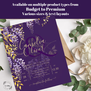 Convite de Casamento Floral Roxo Dourado LEAG Purp
