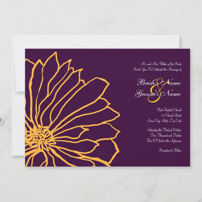 Convite de Casamento Floral Roxo e Amarelo (Frente)
