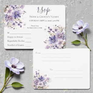 Convite de Casamento Floral Roxo e Azul em Aquarel