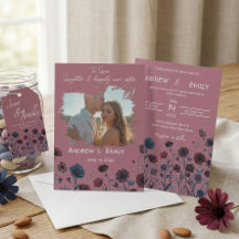 Convite de Casamento Floral Roxo e Azul Temperamen