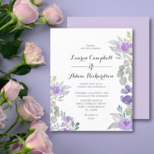 Convite de Casamento Floral Roxo e Folhagem com Or