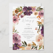 Convite de Casamento Floral Roxo e Rosa Bege V3 Gr
