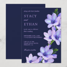 Convite de Casamento Floral Roxo Elegante