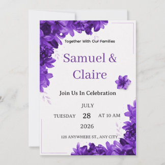 Convite de Casamento Floral Roxo Elegante