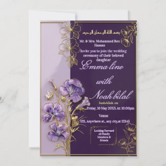 Convite de Casamento Floral Roxo Elegante