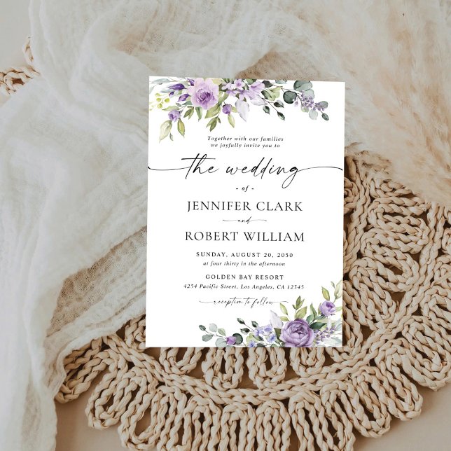 Convite de Casamento Floral Roxo Elegante (Criador carregado)