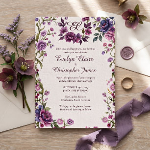 Convite de Casamento Floral Roxo Elegante