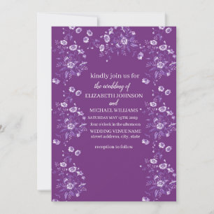 Convite de Casamento Floral Roxo Elegante