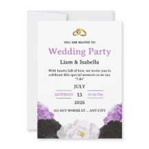 Convite de Casamento Floral Roxo Elegante Editável