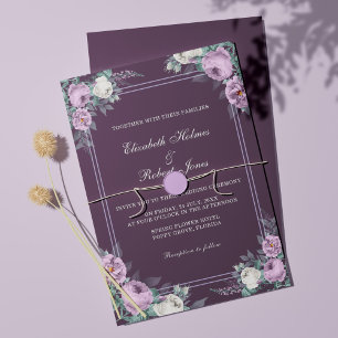 Convite de Casamento Floral Roxo Escuro
