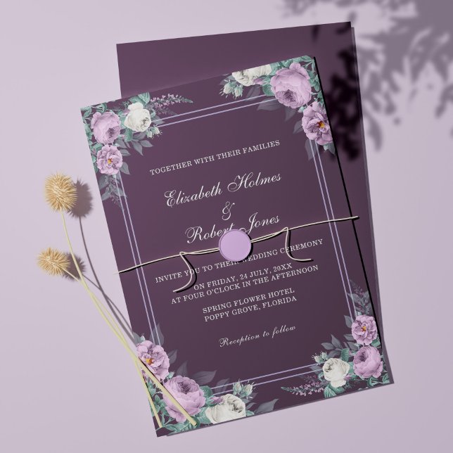 Convite de Casamento Floral Roxo Escuro (Criador carregado)