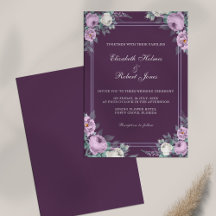 Convite de Casamento Floral Roxo Escuro Elegante