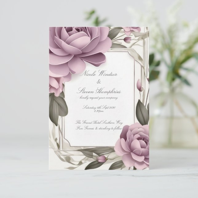 Convite de Casamento Floral Roxo Eterno (Em pé/Frente)