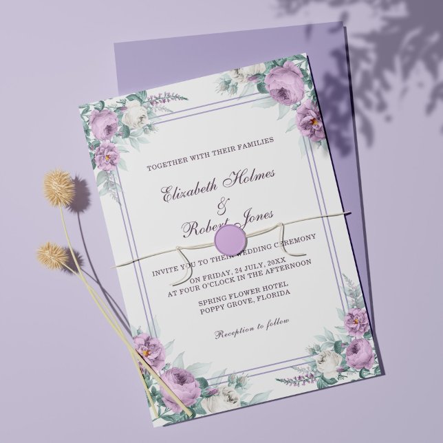 Convite de Casamento Floral Roxo Lavanda (Criador carregado)