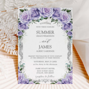 Convite de Casamento Floral Roxo Lavanda Chic Prat