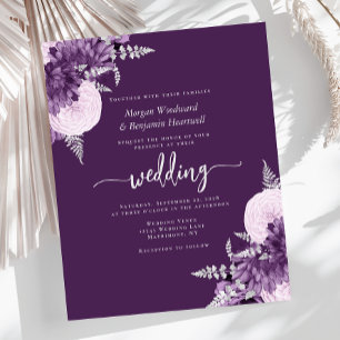 Convite de Casamento Floral Roxo Lilás Prata Orçam