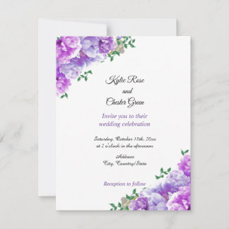 Convite de Casamento Floral Roxo Minimalista