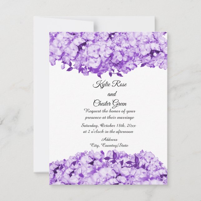Convite de Casamento Floral Roxo Monocromático (Frente)