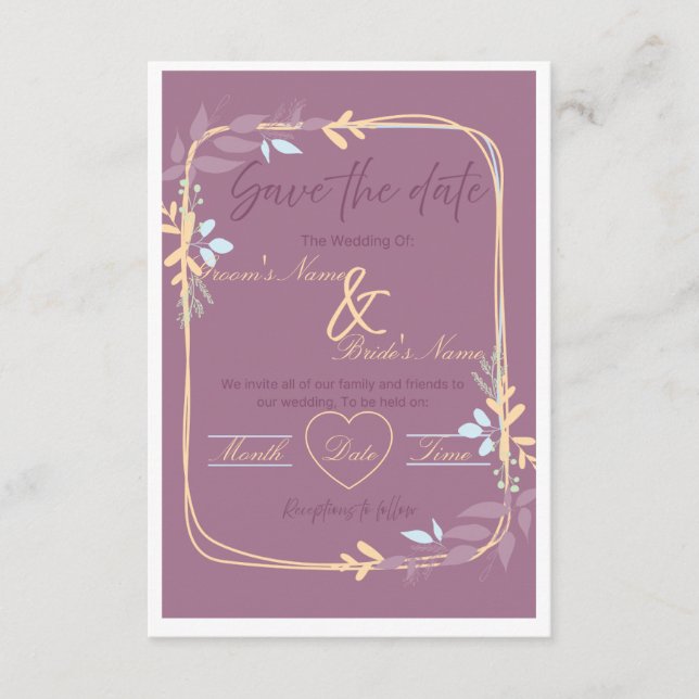 Convite de Casamento Floral Roxo Real e Dourado (Frente)