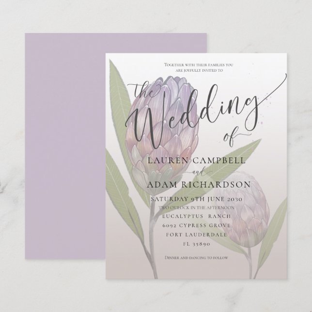 Convite de Casamento Floral Roxo Rústico Econômico (Frente/Verso)