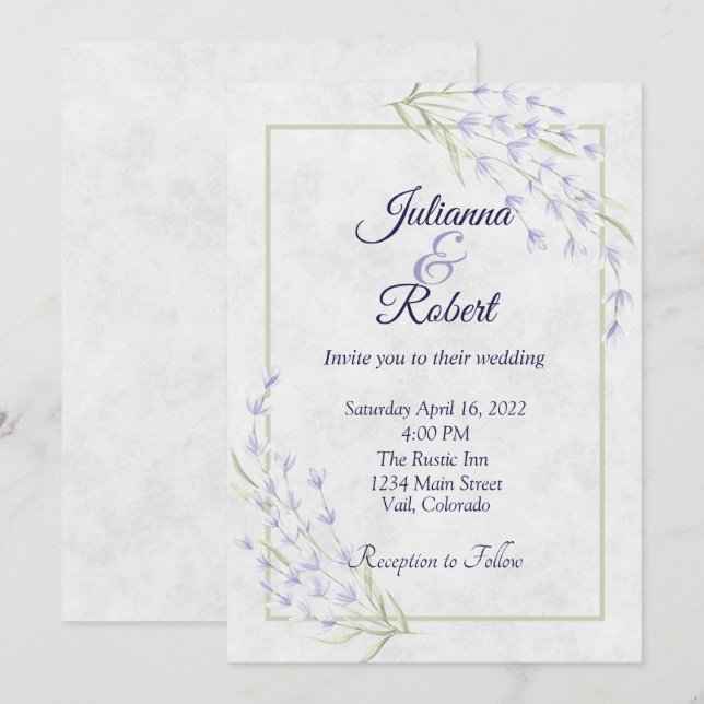 Convite de casamento floral roxo simples (Frente/Verso)