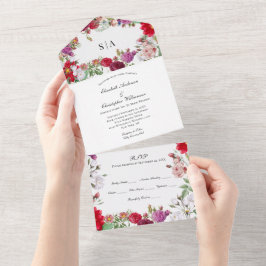 Convite de Casamento Floral Roxo Vermelho Tudo Em