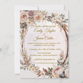 Convite De Casamento Floral Rustic Blush
