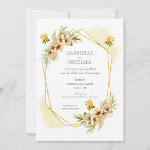 Convite De Casamento Floral Rustic Bumble Bee