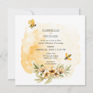 Convite De Casamento Floral Rustic Bumble Bee