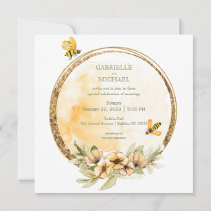 Convite De Casamento Floral Rustic Bumble Bee