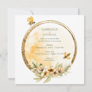 Convite De Casamento Floral Rustic Bumble Bee