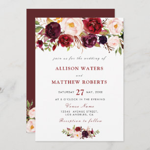 convite de casamento floral Rustic Burgundy
