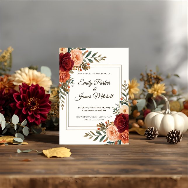 Convite De Casamento Floral Rustic Fall (Criador carregado)