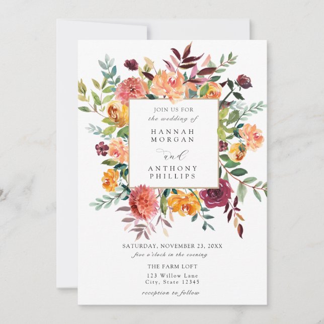 Convite de Casamento Floral Rustic Watercolor (Frente)