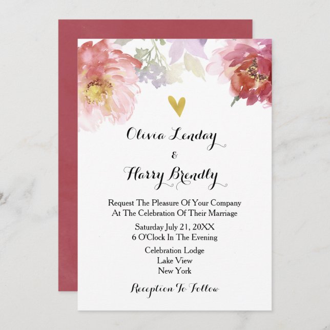 Convite De Casamento Floral Rustic Watercolor (Frente/Verso)