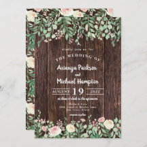Convite De Casamento Floral Rustic Wood Blush