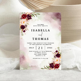 Convite de Casamento Floral Rustico Bordeaux Bege