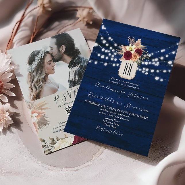 Convite de Casamento Floral Rústico com Código QR (Criador carregado)