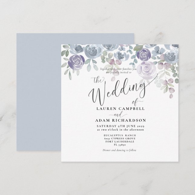 Convite de Casamento Floral Rústico com Eucalipto  (Frente/Verso)