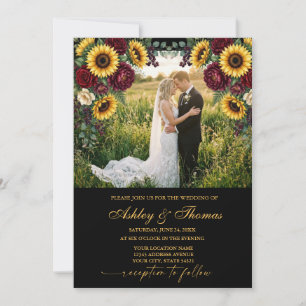 Convite de Casamento Floral Rústico de Girassol