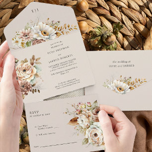 Convite de Casamento Floral Rústico de Outono com