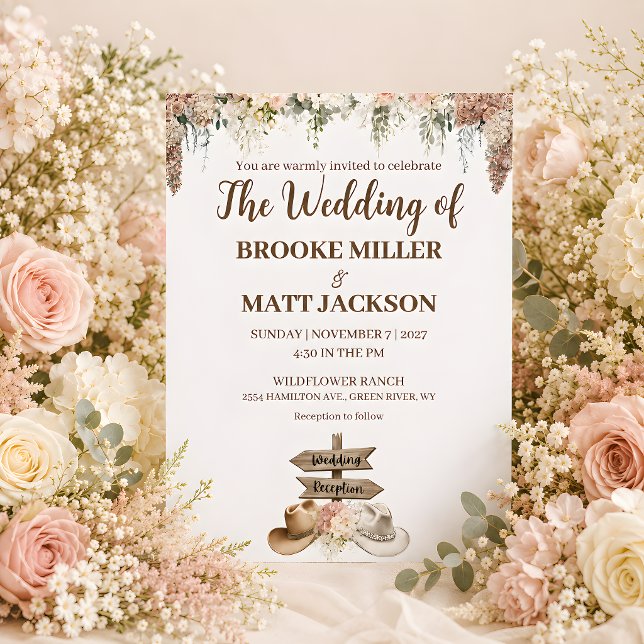 Convite de Casamento Floral Rústico de Voz Suave (Softly Spoken Rustic Floral Wedding Invitation)